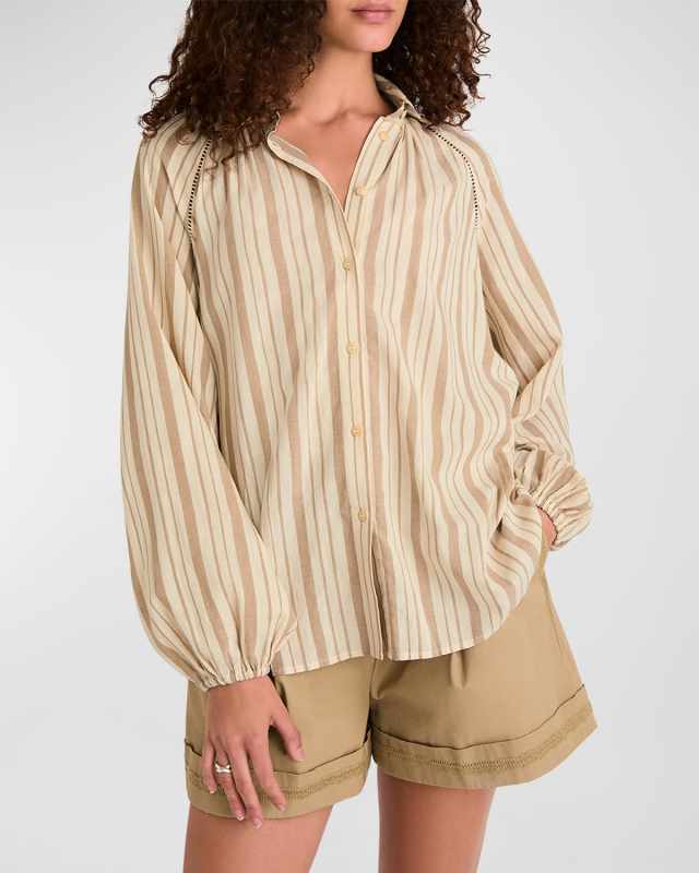 Tiana Striped Blouson-Sleeve Top